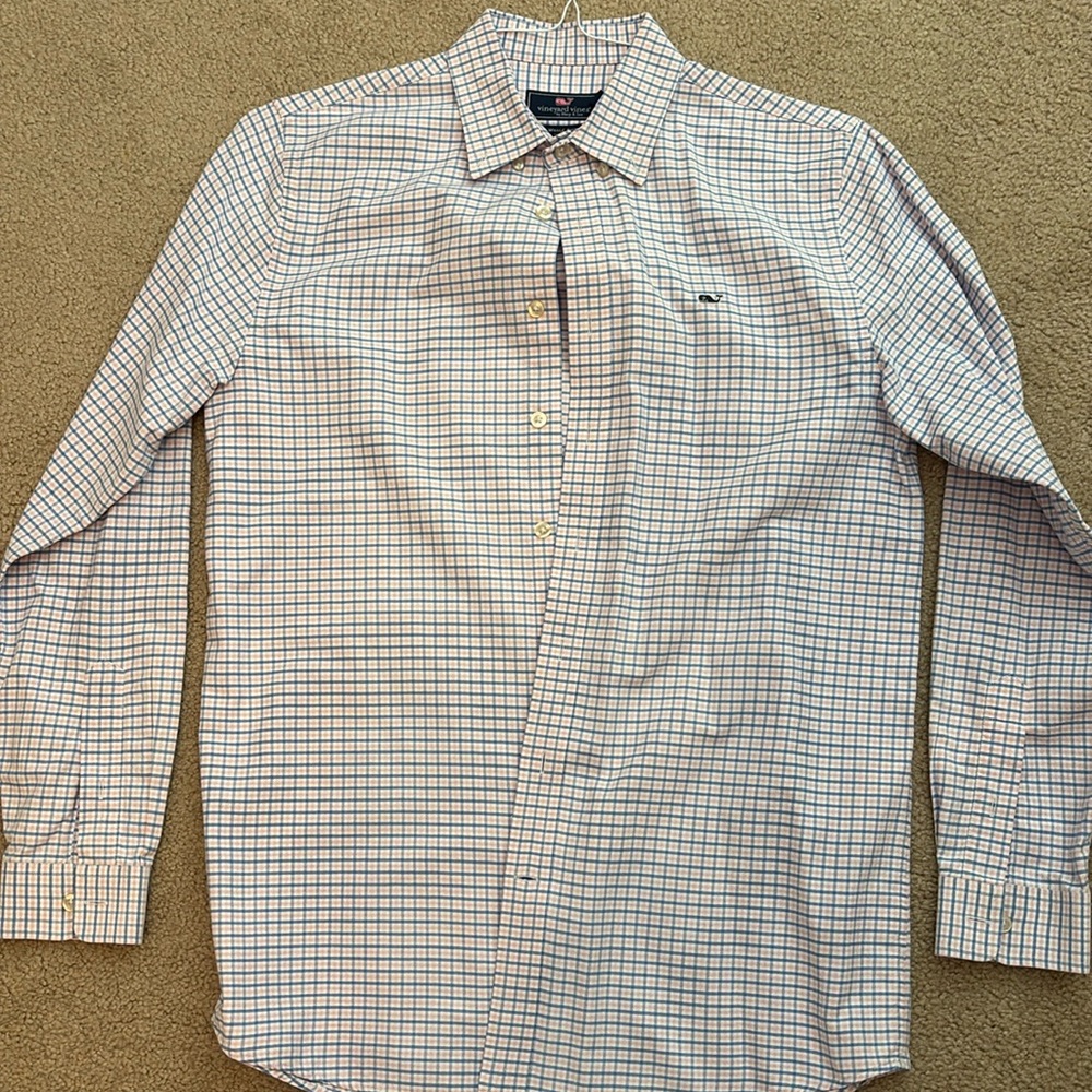 Boys XL Blue and Pink and White Vineyard Vines Button Down